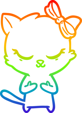 Gökkuşağı gradyan çizimi. Bir insan tarafından çizilmiş şirin bir çizgi film kedisi.