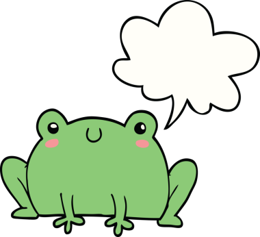 bir insan tarafından çizilmiş konuşma balonlu bir kurbağa.