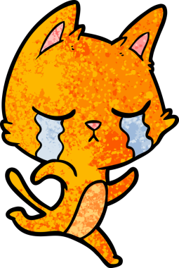 Bir insan tarafından çizilmiş ağlayan çizgi film kedisi.