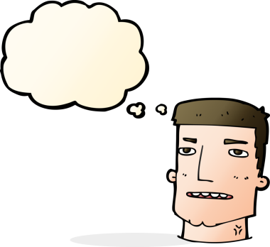 Bir insan tarafından çizilmiş düşünce baloncuklu erkek kafası.