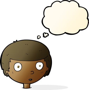 Bir insan tarafından çizilmiş düşünce baloncuğu olan meraklı çocuk.