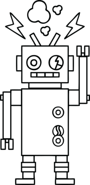 Bir insan tarafından çizilmiş bozuk bir robotun çizgi çizimi