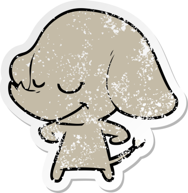 Bir insan tarafından çizilmiş gülümseyen bir filin sıkıntılı çıkartması.