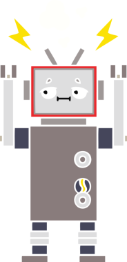 Bir insan tarafından çizilmiş düz renkli bir robot karikatürü
