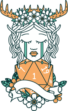 Retro Dövme Tarzı Ağlayan Elf Karakteri Yüzü Doğal bir insan tarafından çizilmiş