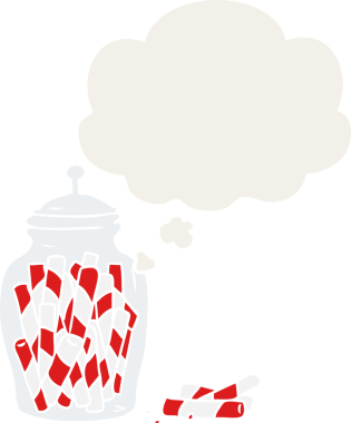 Bir insan tarafından çizilmiş düşünce baloncuklu çizgi film kavanozu.