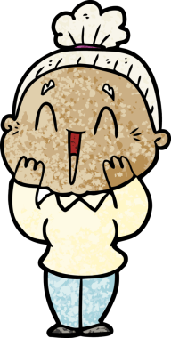 Bir insan tarafından çizilmiş mutlu yaşlı kadın çizgi filmi.