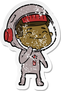 Bir insan tarafından çizilmiş mutlu bir astronotun sıkıntılı çıkartması.