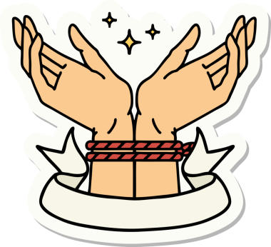 Bir insan tarafından çizilmiş bir çift eli olan dövme stili çıkartması.