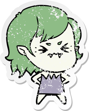 Bir insan tarafından çizilmiş rahatsız bir vampir kızın sıkıntılı çıkartması.