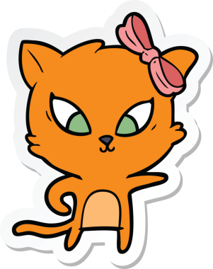 Bir insan tarafından çizilmiş çizgi film kedisinin çıkartması.