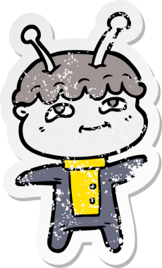 Bir insan tarafından çizilmiş dost canlısı bir uzay adamının sıkıntılı çıkartması.