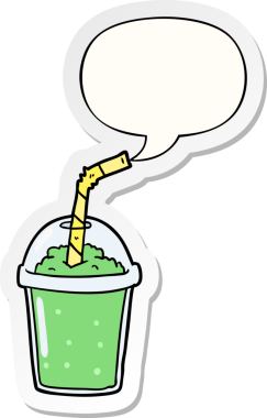 Bir insan tarafından çizilmiş konuşma kabarcığı çıkartmalı buzlu içecek.
