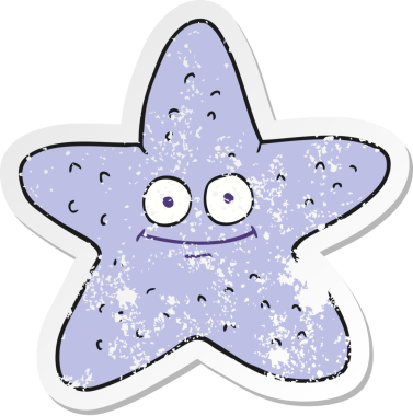 Bir insan tarafından çizilmiş karikatür deniz yıldızının gerilemiş etiketi.