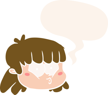 Bir insan tarafından çizilmiş, konuşma baloncuklu çizgi film kadın yüzü.