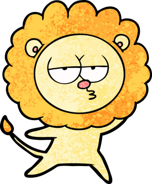 Bir insan tarafından çizilmiş canı sıkkın bir aslan.