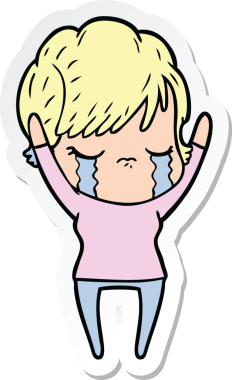 Bir insan tarafından çizilmiş, ağlayan bir karikatür kadının çıkartması.