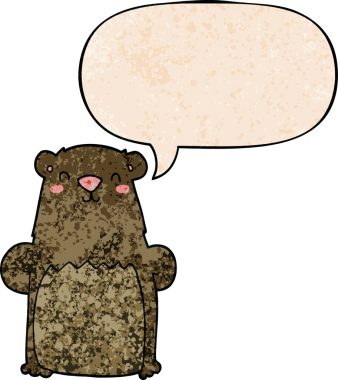 Bir insan tarafından çizilmiş eski moda konuşma baloncuğu olan çizgi film ayısı.