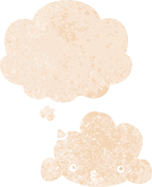 Düşünce baloncuğu ve grunge ile sevimli çizgi film bulutu bir insan tarafından çizilmiş sıkıntılı retro dokuma tarzı