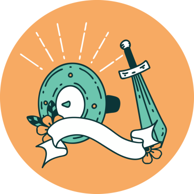 Dövme stili kalkanın simgesi ve bir insan tarafından çizilmiş kılıç.