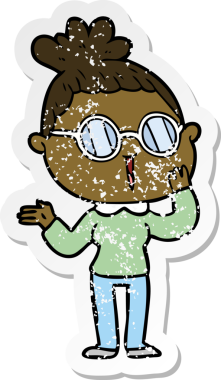 Bir karikatürün sıkıntılı çıkartması bir insan tarafından çizilmiş gözlüklü kadını şaşırttı.