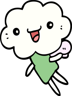 Bir insan tarafından çizilmiş karikatür bulutu kafalı yaratık.