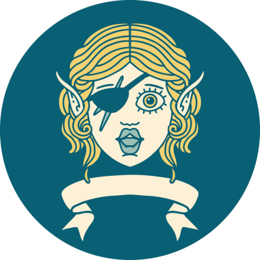 Retro Dövme Tarzı Elf düzenbaz karakter yüzü Bir insan tarafından çizilmiş pankartıyla