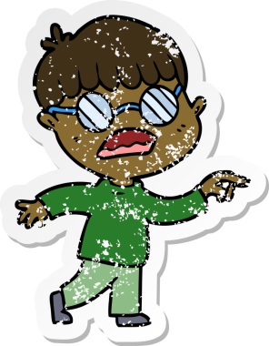 Bir insan tarafından çizilmiş gözlük takan çizgi film karakterinin sıkıntılı çıkartması.