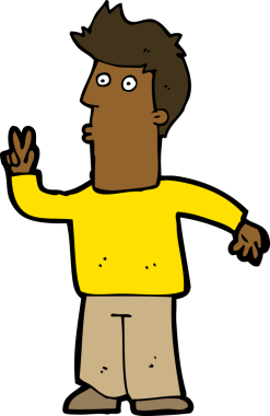 Karikatürist bir insan tarafından çizilmiş barış işareti veriyor.