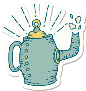 Bir insan tarafından çizilmiş dövme stili eski kahve demliği çıkartması.