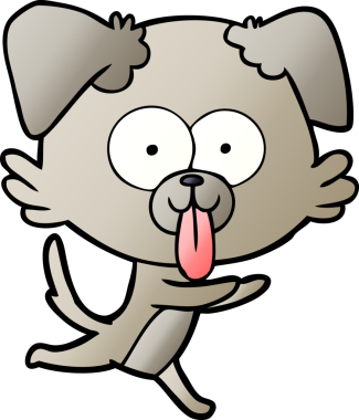 Bir insan tarafından çizilmiş dilli, koşan bir köpek.