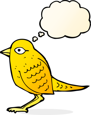 Bir insan tarafından çizilmiş düşünce baloncuklu bahçe kuşu.