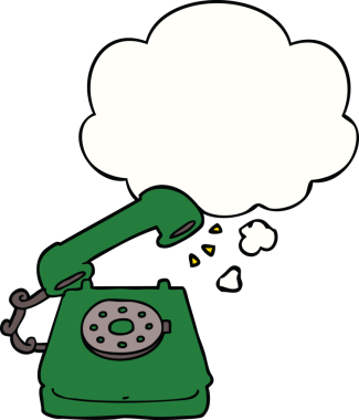 Bir insan tarafından çizilmiş düşünce baloncuklu eski bir telefon.