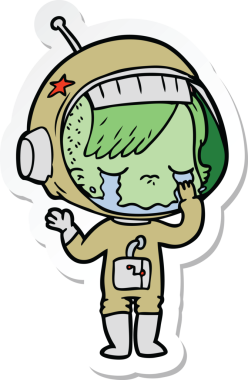 Bir insan tarafından çizilmiş, ağlayan astronot bir kızın çıkartması.