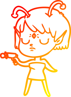 Bir insan tarafından çizilmiş bir uzaylı kız çizgi çizimi.