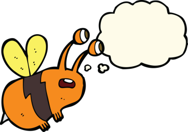 Bir insan tarafından çizilmiş düşünce balonlu karikatür korkmuş arı.