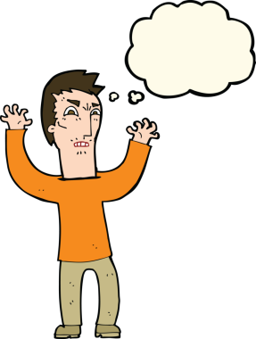 Bir insan tarafından çizilmiş düşünce baloncuğu olan kızgın bir adam.