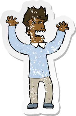 Bir insanın çizdiği korku dolu bir karikatürün gerilimli çıkartması.