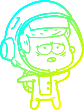 Bir insan tarafından çizilmiş soğuk gradyan çizgi çizimi yorgun astronot