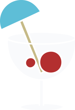 Bir insan tarafından çizilmiş süslü bir kokteylin düz renkli retro karikatürü