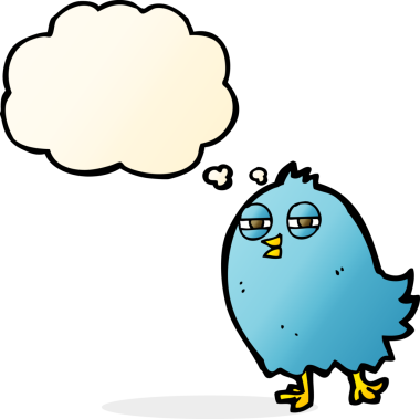 Bir insan tarafından çizilmiş düşünce baloncuklu komik çizgi film kuşu.