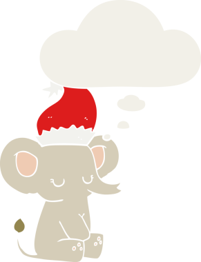 Bir insan tarafından çizilmiş düşünce baloncuğu olan şirin bir Noel fili.