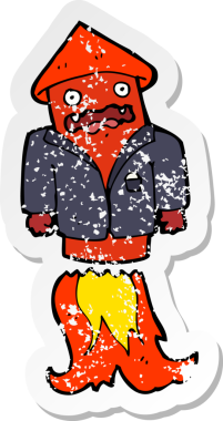 Bir insan tarafından çizilmiş iş elbisesinin içindeki karikatür etiketi.