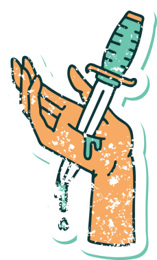 İnsan eliyle çizilmiş bir hançerin sembolik dövmeli görüntüsü.