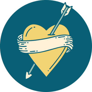 Bir insan tarafından çizilmiş ok kalp ve pankartın ikonik dövme şekli