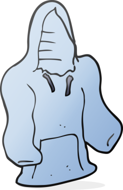 Bir insan tarafından çizilmiş kapüşonlu karikatür.