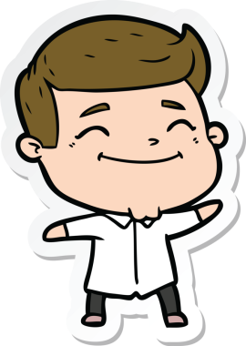 Bir insan tarafından çizilmiş mutlu bir çizgi film karakterinin çıkartması.