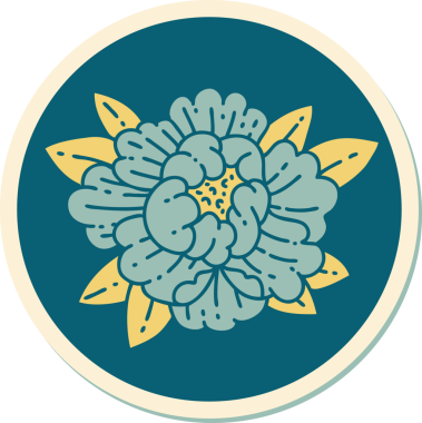 Bir insan tarafından çizilmiş geleneksel çiçek stiliyle dövme çıkartması.