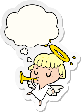 Düşünce baloncuğu insan tarafından çizilmiş bir çıkartma olan çizgi film meleği.