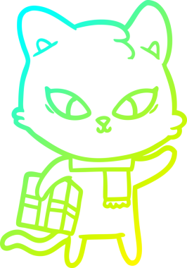 Bir insan tarafından çizilmiş bir çizgi film kedisinin soğuk gradyan çizgisi.